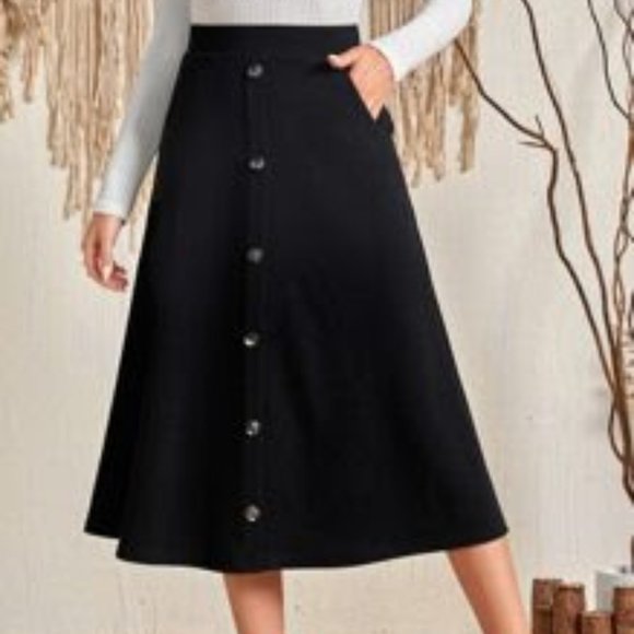 SHEIN Dresses & Skirts - EMERY ROSE High Waist Slant Pockets Fake Button Skirt